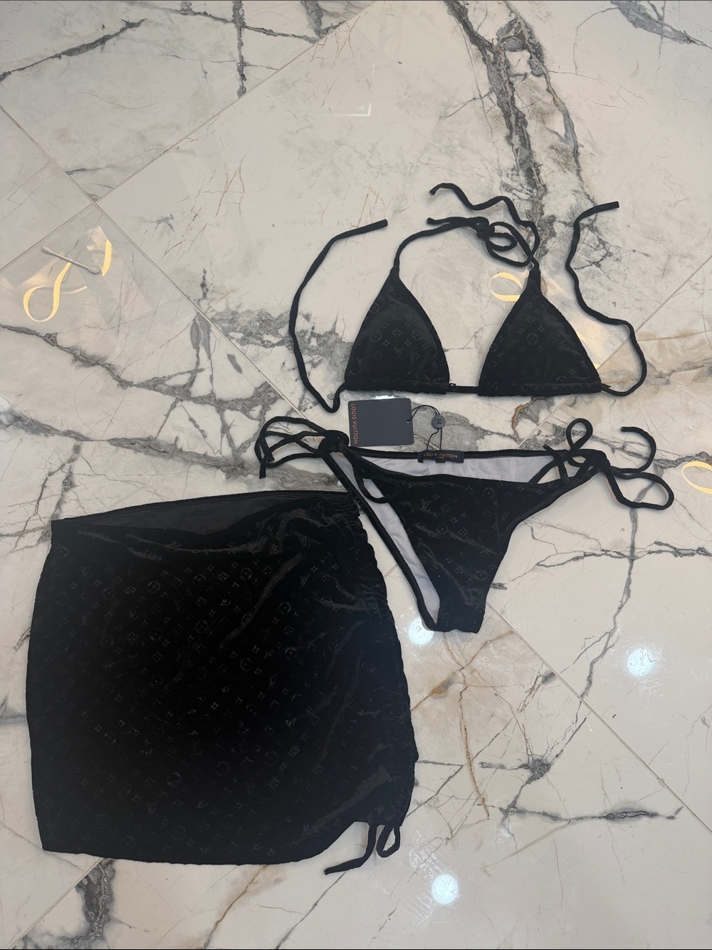 New velvet LV Black Women’s Triangle Bikini Set with skirt large